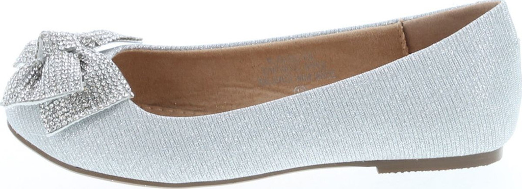 De Blossom Girl Gigi-1X Shimmer Bow Casual Slip On Prom Party Dress Ballet Flat Shoes