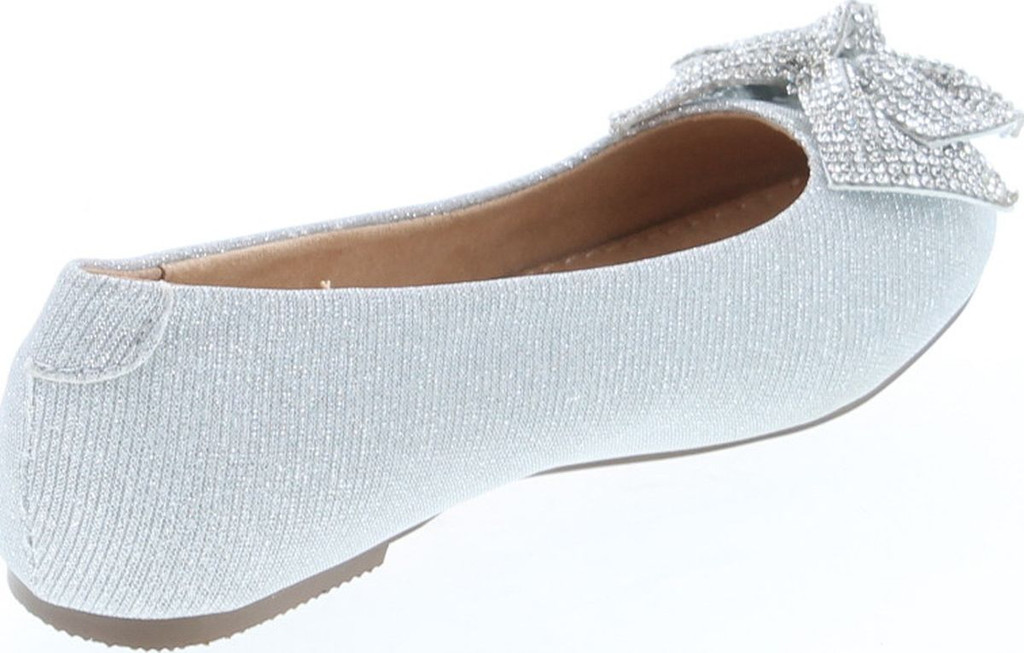 De Blossom Girl Gigi-1X Shimmer Bow Casual Slip On Prom Party Dress Ballet Flat Shoes