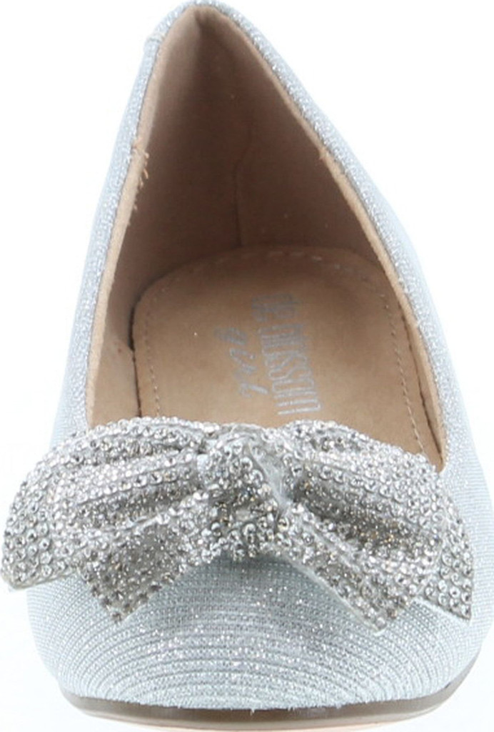De Blossom Girl Gigi-1X Shimmer Bow Casual Slip On Prom Party Dress Ballet Flat Shoes