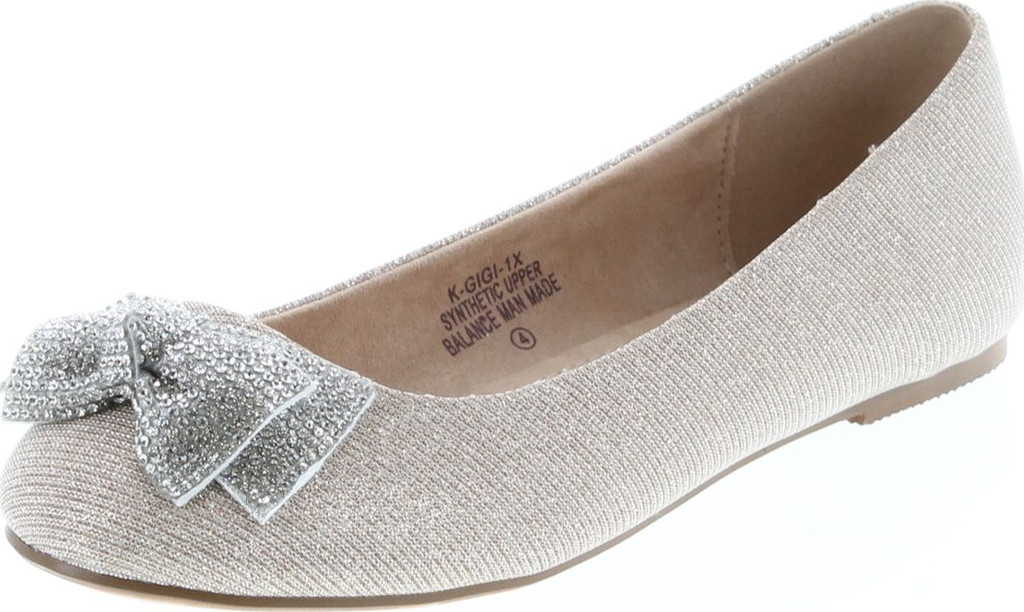 De Blossom Girl Gigi-1X Shimmer Bow Casual Slip On Prom Party Dress Ballet Flat Shoes