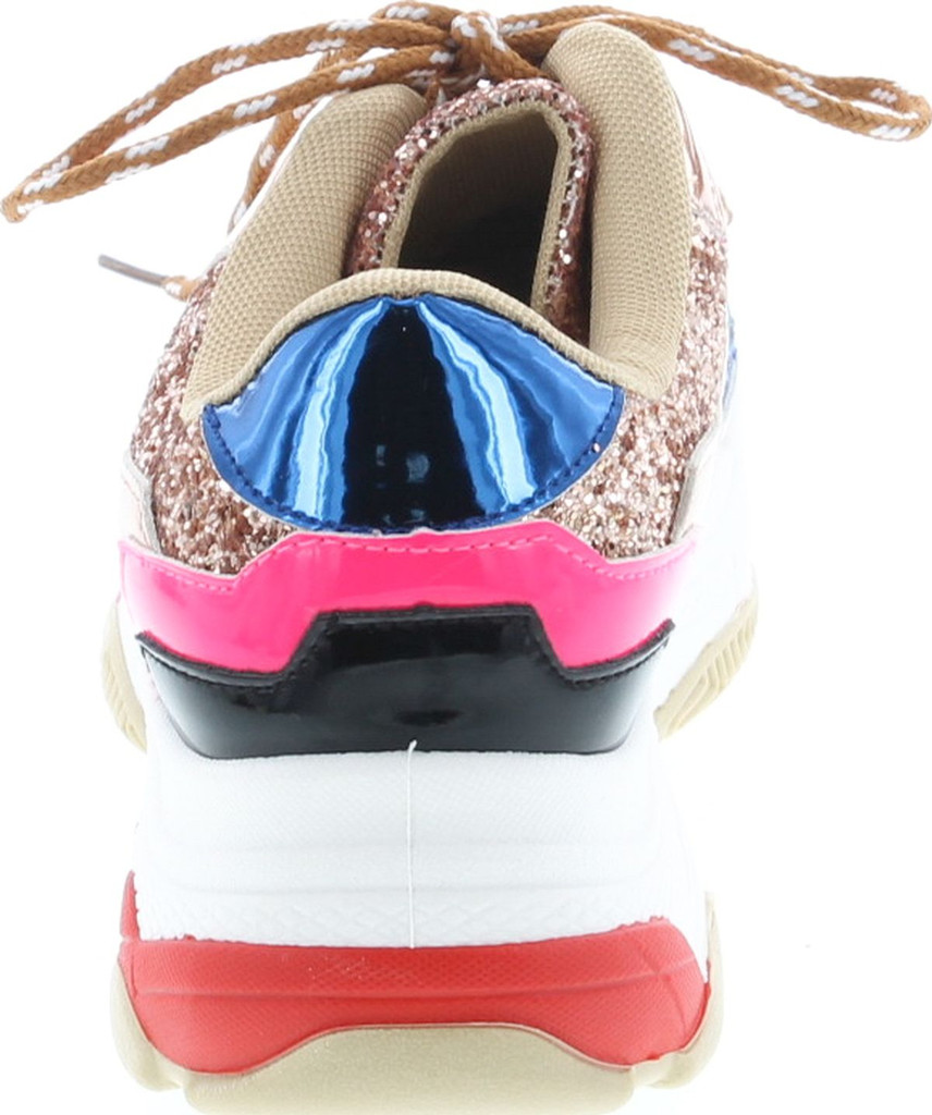 Yoki Tubuler-04 Women's Chunky Trainer Sequin Lace Up Fashion Sneaker