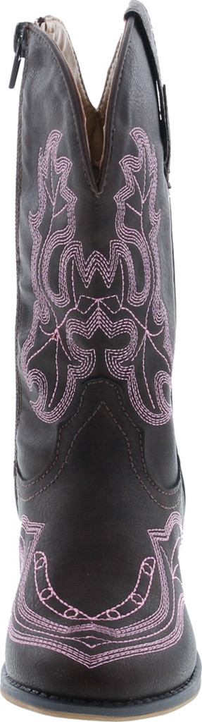 Betani Ebony Girl's Kids Western Embroidered Mid Calf Cowgirl Block Heel Boots