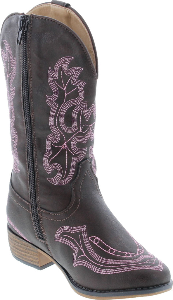 Betani Ebony Girl's Kids Western Embroidered Mid Calf Cowgirl Block Heel Boots