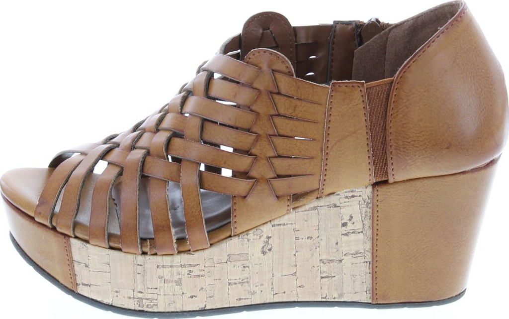 Pierre Dumas Women's Natural-1 Vegan Leather Criss Cross Strappy Wedge Platform Sandals