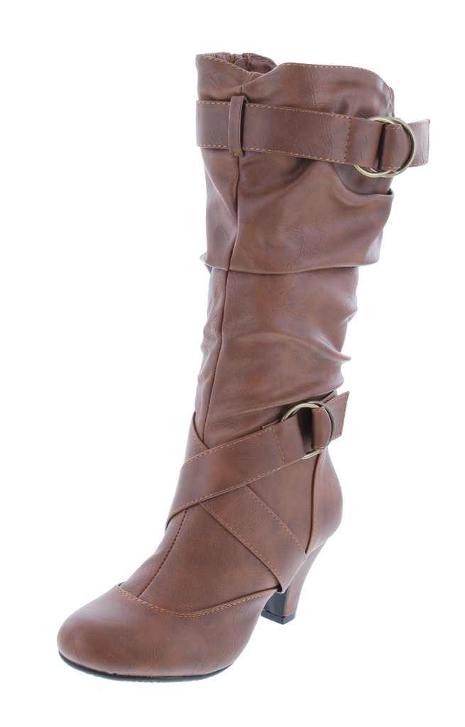 Forever Link Maggie-39 Women's Fashion Low Heel Zipper Slouchy Mid-Calf Boots Shoes