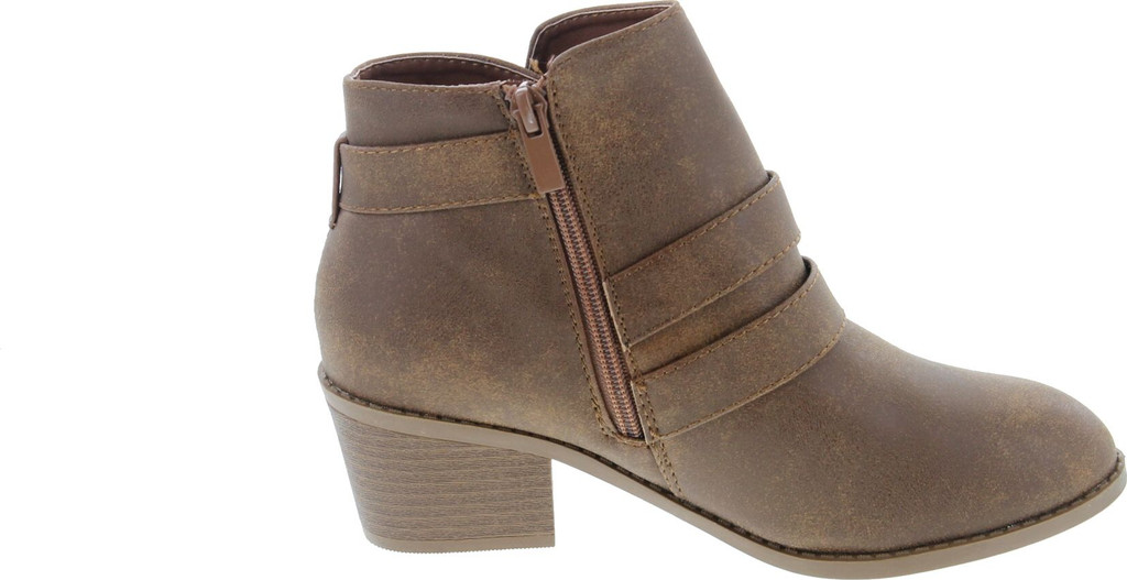 Forever Link Eury-4 Women's Fashion Round Toe Buckles Zipper Low Heel Ankle Booties Shoes