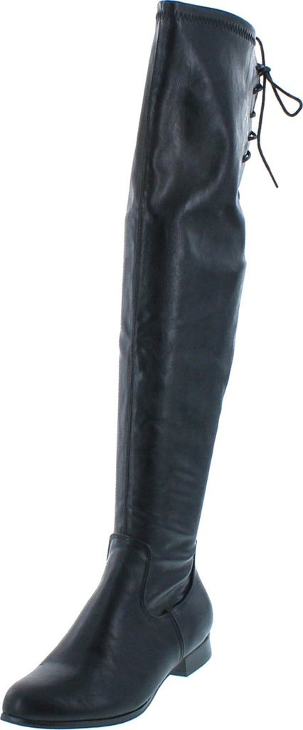 Chase & Chloe Maggy-1 Women's Thigh High Drawstring Low Chunky Heel Boots
