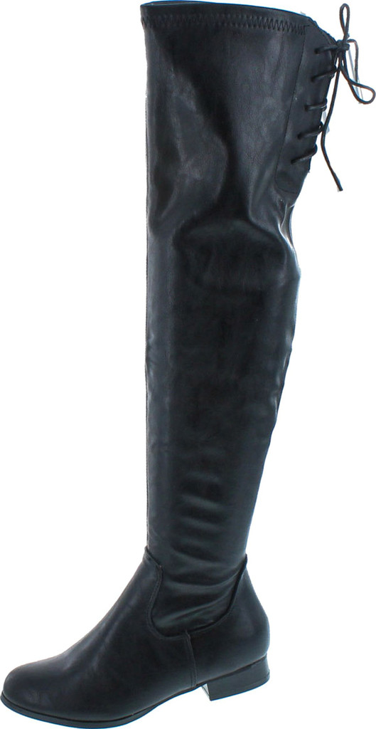 Chase & Chloe Maggy-1 Women's Thigh High Drawstring Low Chunky Heel Boots