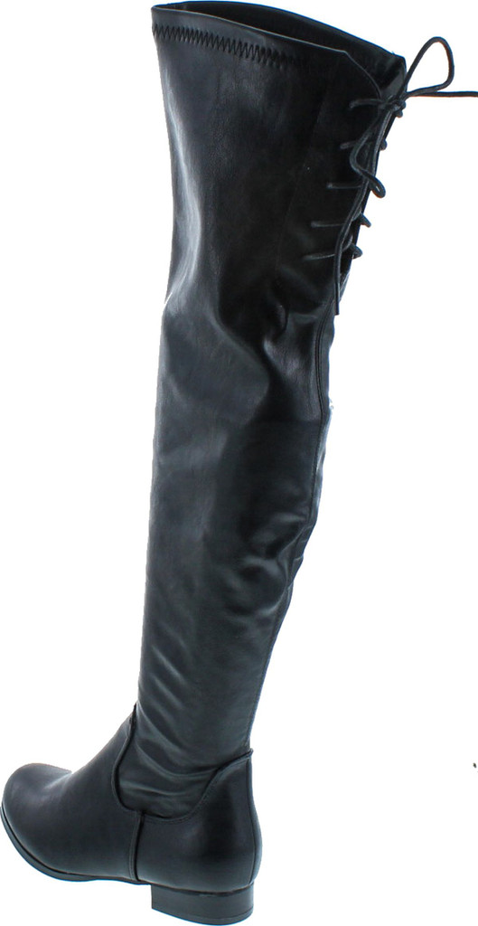 Chase & Chloe Maggy-1 Women's Thigh High Drawstring Low Chunky Heel Boots