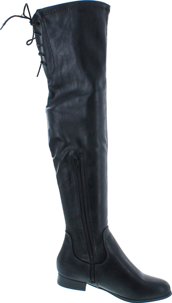 Chase & Chloe Maggy-1 Women's Thigh High Drawstring Low Chunky Heel Boots