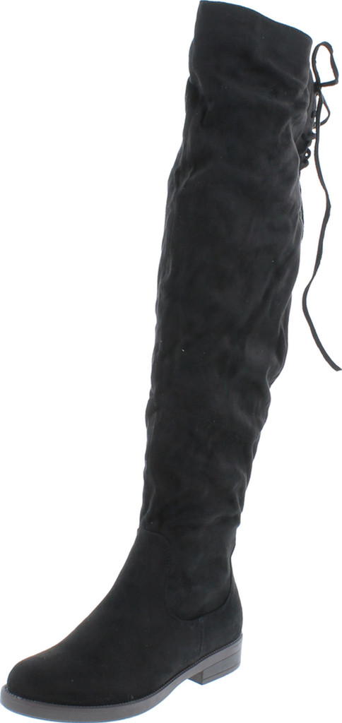 Chase & Chloe Maggy-1 Women's Thigh High Drawstring Low Chunky Heel Boots