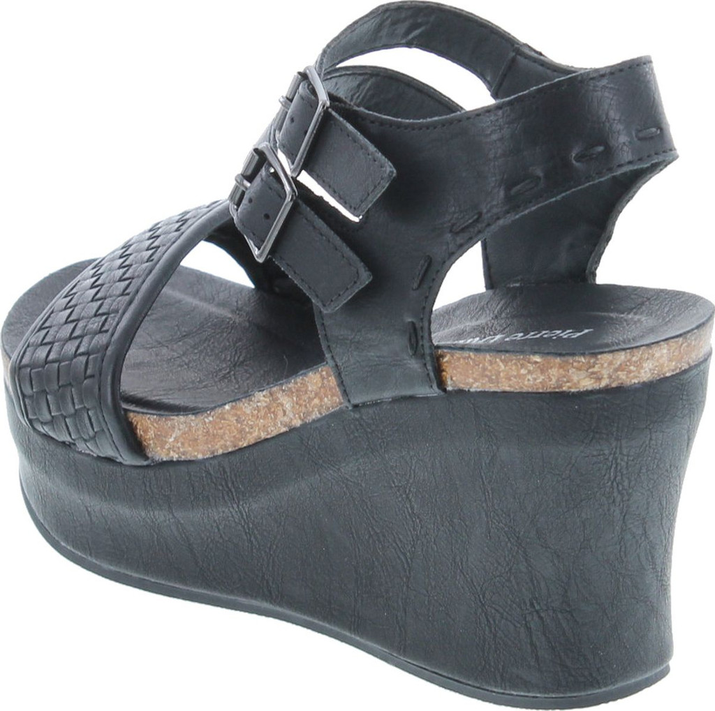 Pierre Dumas Hester-12 Women's Vegan Leather Double-Buckle Rounded-Toe Wedge Sandals