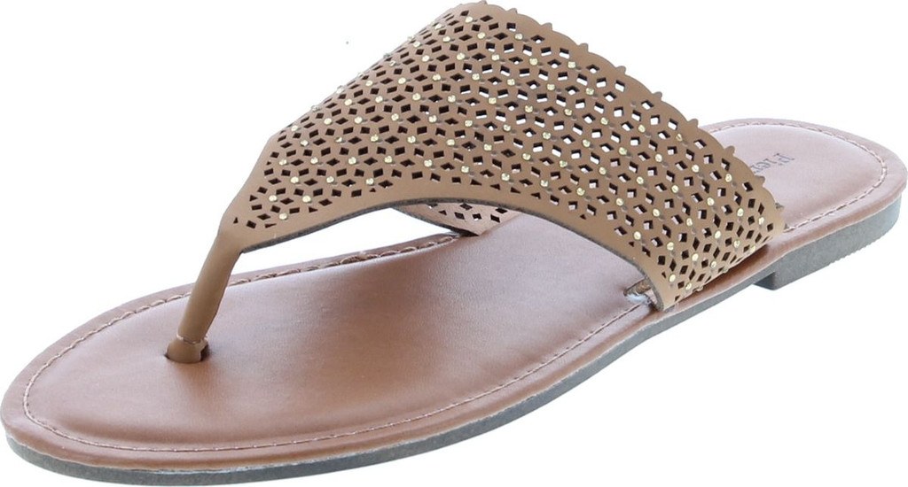 Pierre Dumas Women's Azaria-7 Vegan Leather Perforated Accents Flip-Flops Flats Sandals