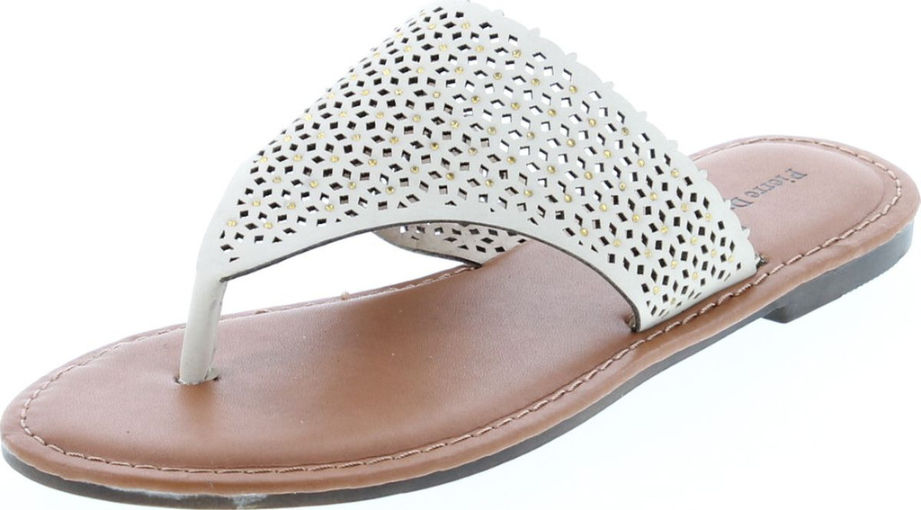 Pierre Dumas Women's Azaria-7 Vegan Leather Perforated Accents Flip-Flops Flats Sandals