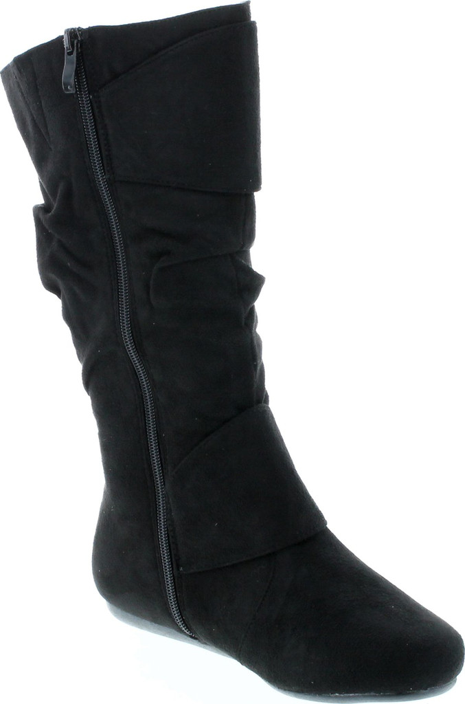 Forever Link Women's Klein-70 Closed Round Toe Buckle Slouch Flat Heel Mid-Calf Boot