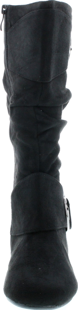 Forever Link Women's Klein-70 Closed Round Toe Buckle Slouch Flat Heel Mid-Calf Boot