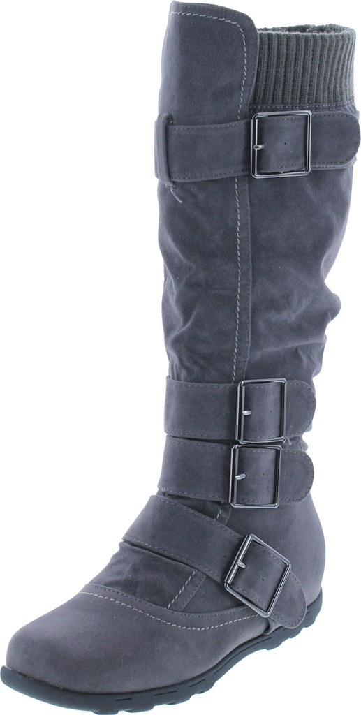 Forever Link Women's Klein-70 Closed Round Toe Buckle Slouch Flat Heel Mid-Calf Boot