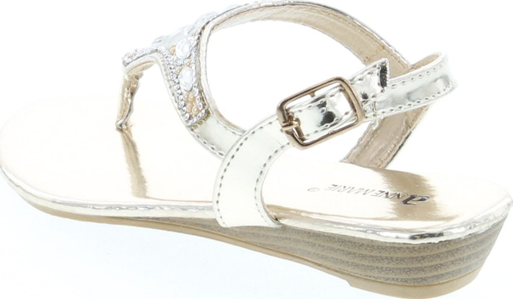 Anna Marie Serena 10K Little Girls Gladiator Floral Rhinestone Low Heel Flat Sandals Gold