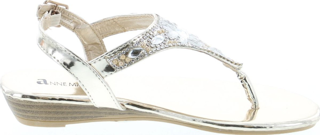 Anna Marie Serena 10K Little Girls Gladiator Floral Rhinestone Low Heel Flat Sandals Gold