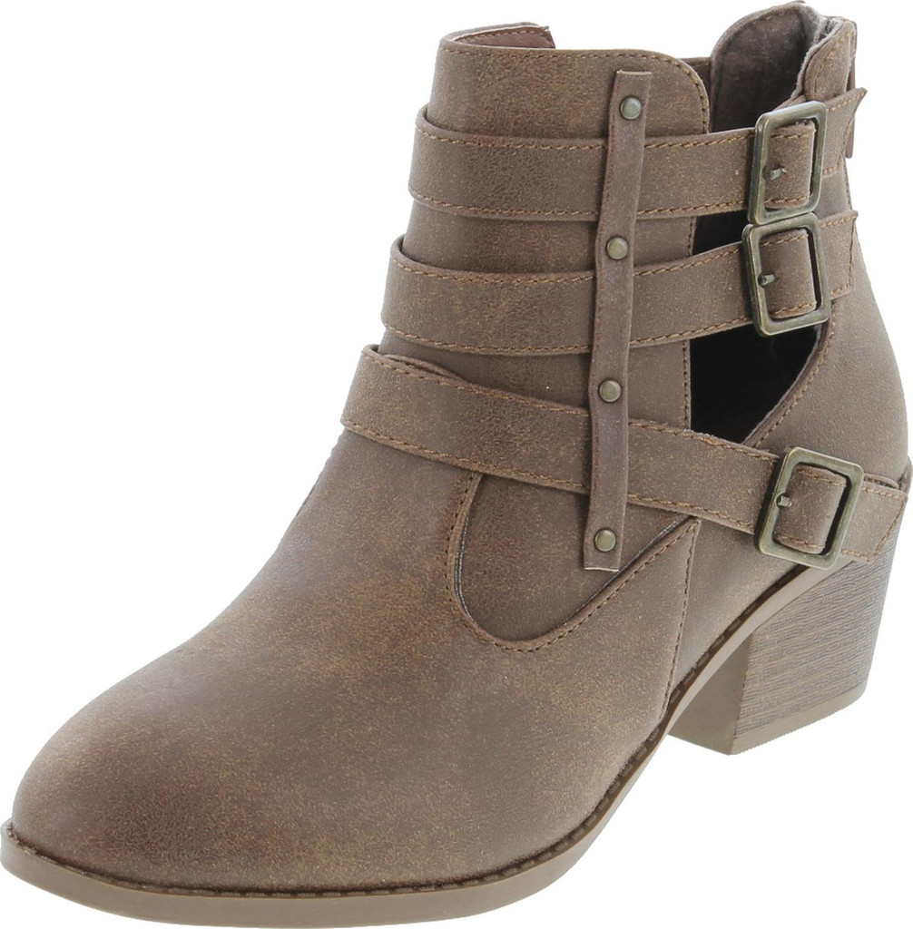 Forever Link Eury-1 Women's Fashion Round Toe Buckles Low Heel Ankle Booties Shoes
