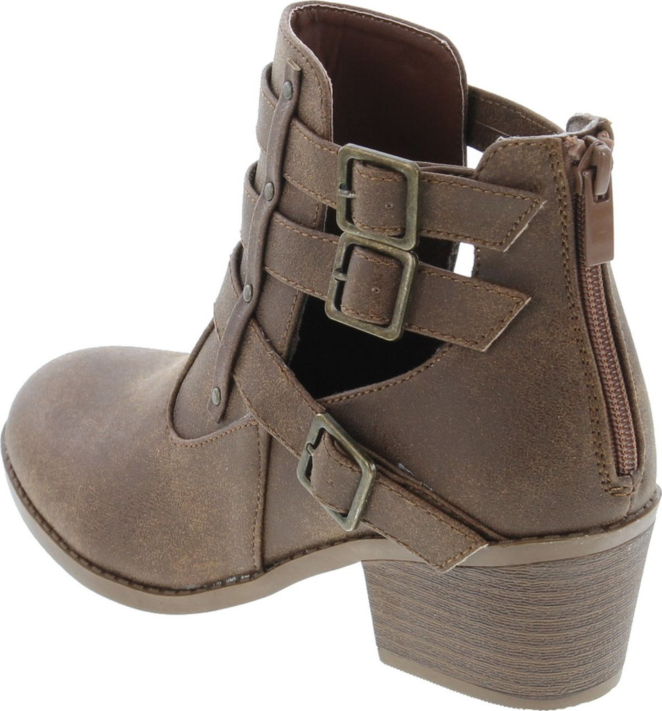 Forever Link Eury-1 Women's Fashion Round Toe Buckles Low Heel Ankle Booties Shoes