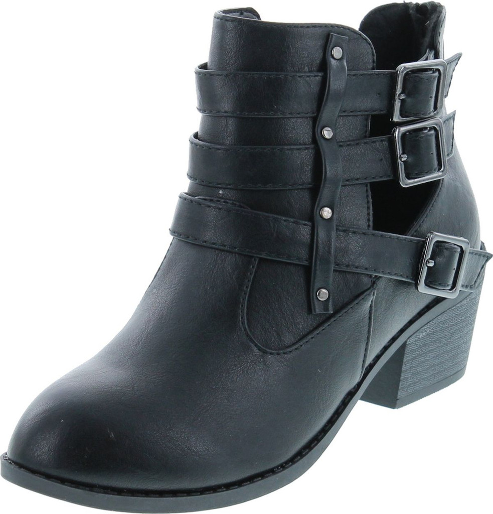 Forever Link Eury-1 Women's Fashion Round Toe Buckles Low Heel Ankle Booties Shoes