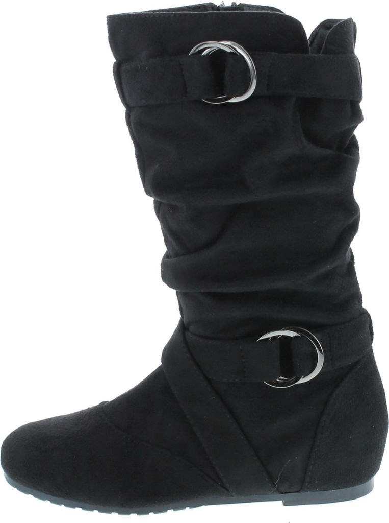 Forever Kayden-84 Women's Cut Out Side Zipper Strap Buckle Flat Heel Slouchy Boots
