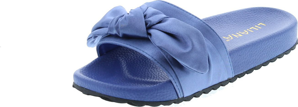 Liliana Nomi-7 Women Flip Flop Bow Satin Slide Slip On Flat Sandal Shoe Slipper Blue