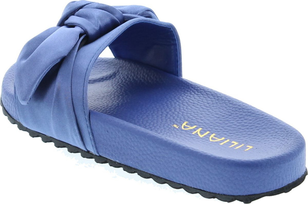 Liliana Nomi-7 Women Flip Flop Bow Satin Slide Slip On Flat Sandal Shoe Slipper Blue