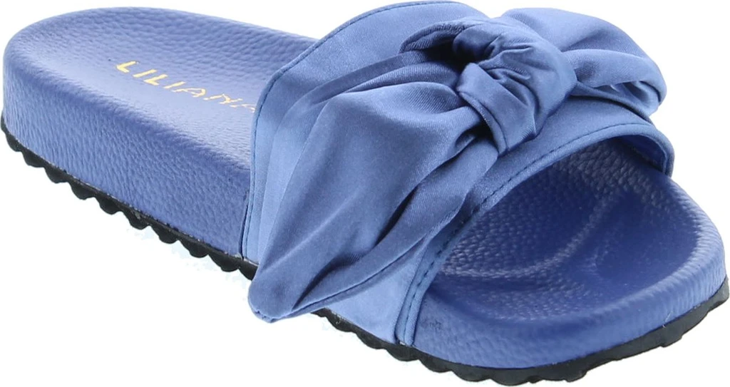 Liliana Nomi-7 Women Flip Flop Bow Satin Slide Slip On Flat Sandal Shoe Slipper Blue