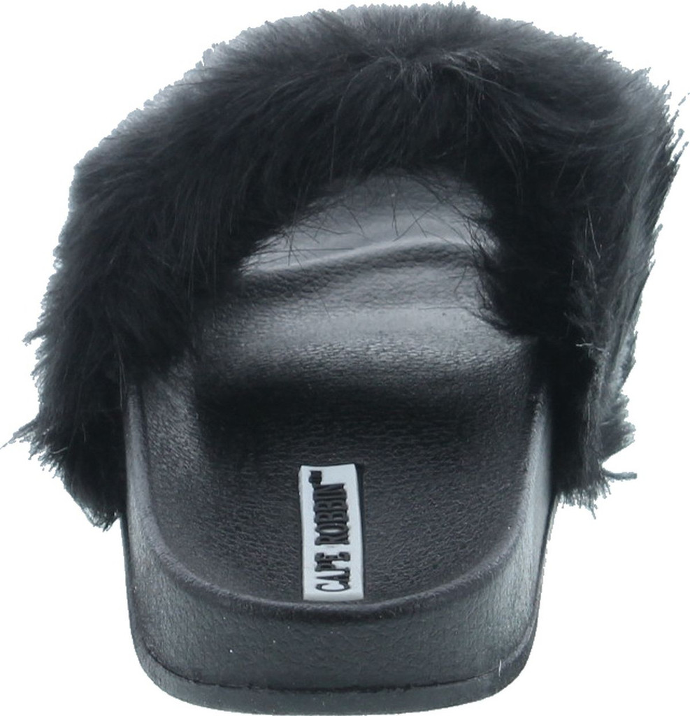 Cape Robbin Moira-5 Women Flip Flop Faux Fuzzy Fur Slide Slip On Flat Sandal Shoe Slipper Black