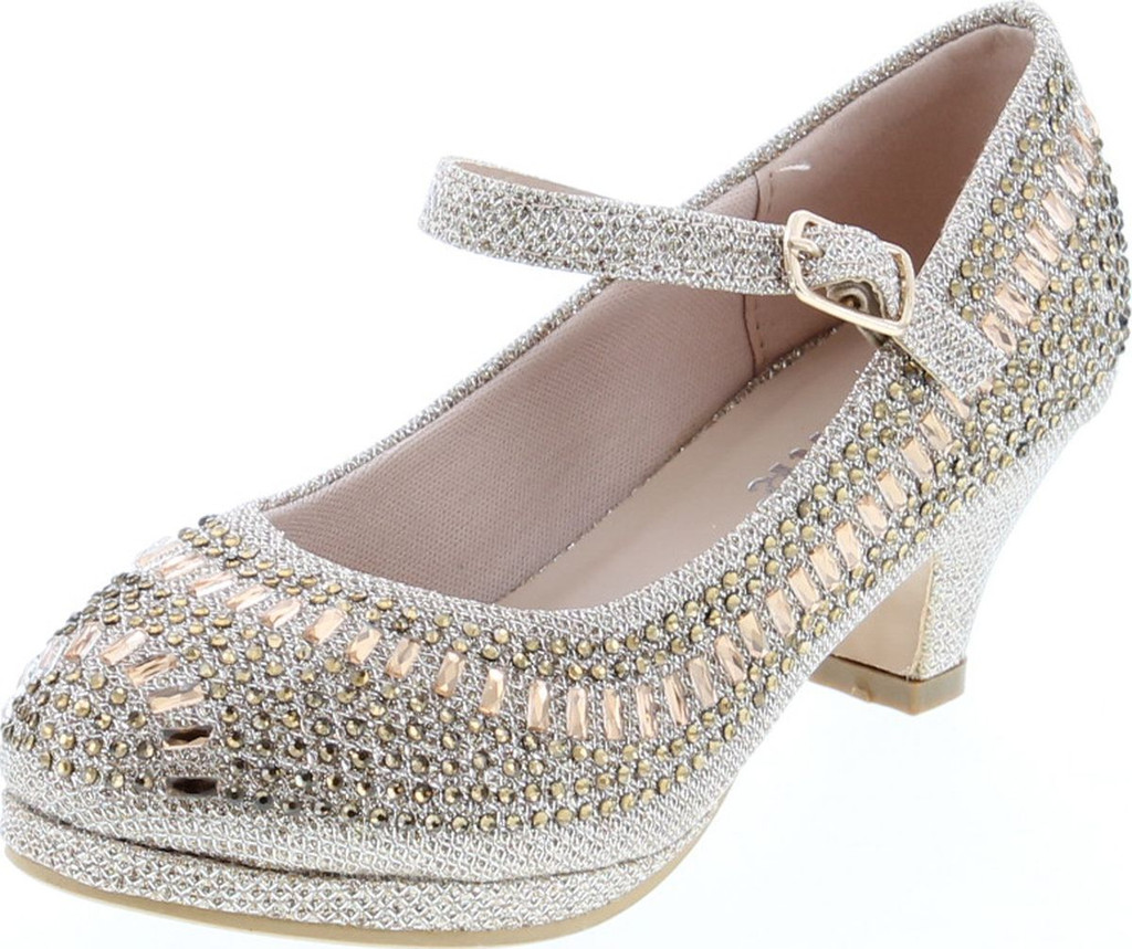 Link Cassie-28K Girls Rhinestone Platform Peagent Dress Shoes