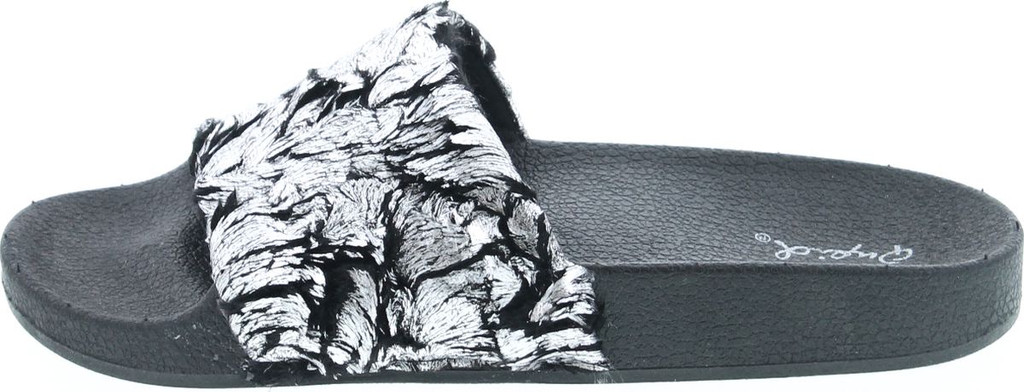 Qupid Booboo-07 Women Metallic Faux Fur Slide Casual Lounging Trendy Furry Slipper