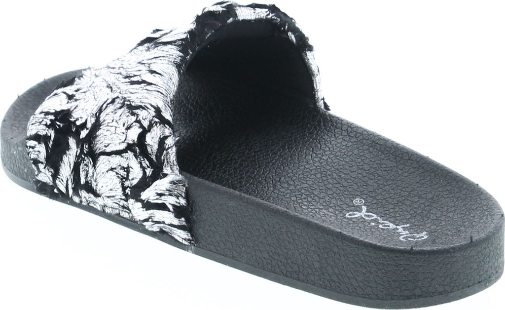 Qupid Booboo-07 Women Metallic Faux Fur Slide Casual Lounging Trendy Furry Slipper