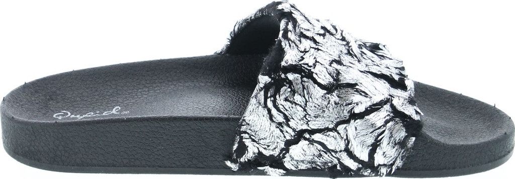 Qupid Booboo-07 Women Metallic Faux Fur Slide Casual Lounging Trendy Furry Slipper