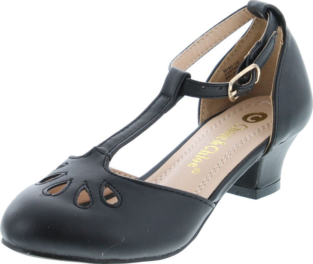 Chase & Chloe Mimi-1K Girl's T-Strap Cut Out Ankle Wrap Casual Dress Shoes