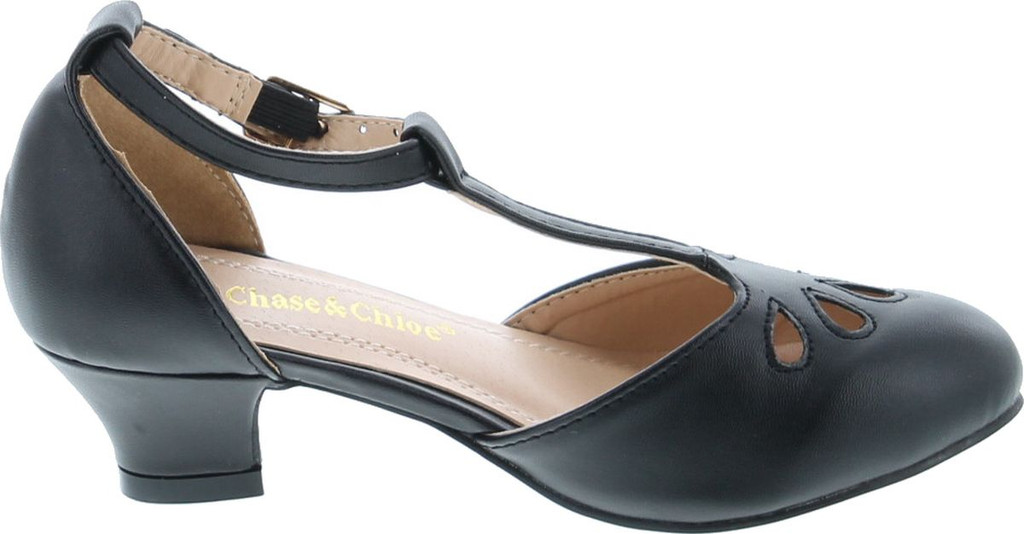 Chase & Chloe Mimi-1K Girl's T-Strap Cut Out Ankle Wrap Casual Dress Shoes