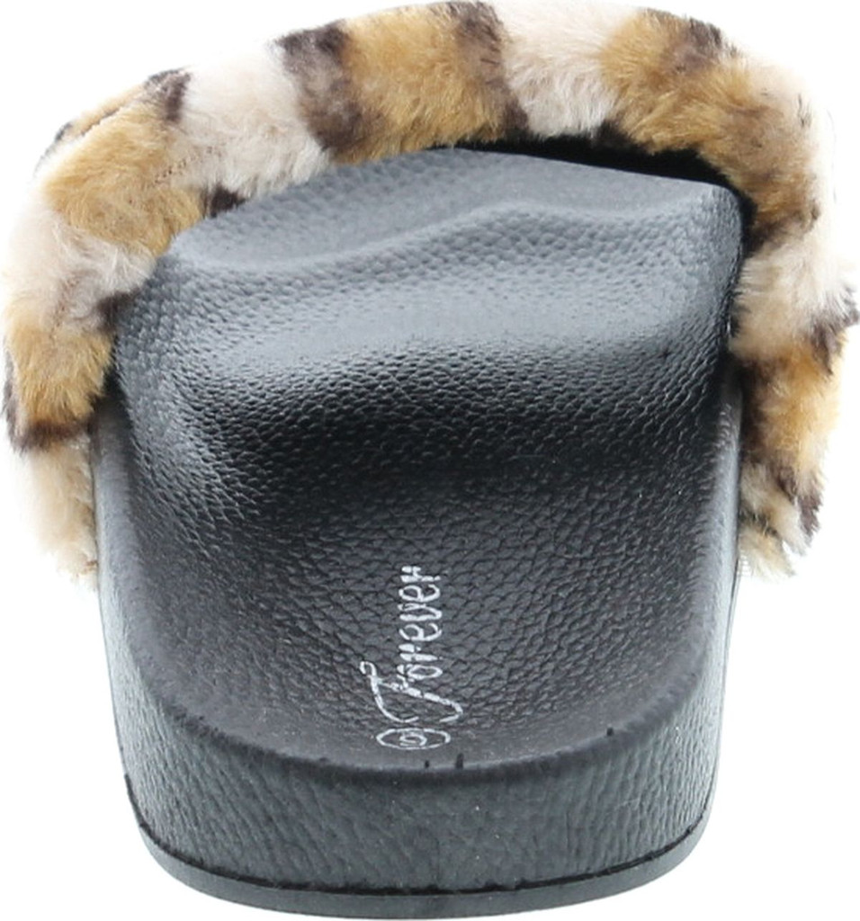 Forever Izzy-19 Fluffy Furry Faux Fur Single Band Slide, Slipper Sandal W Footbed Folding