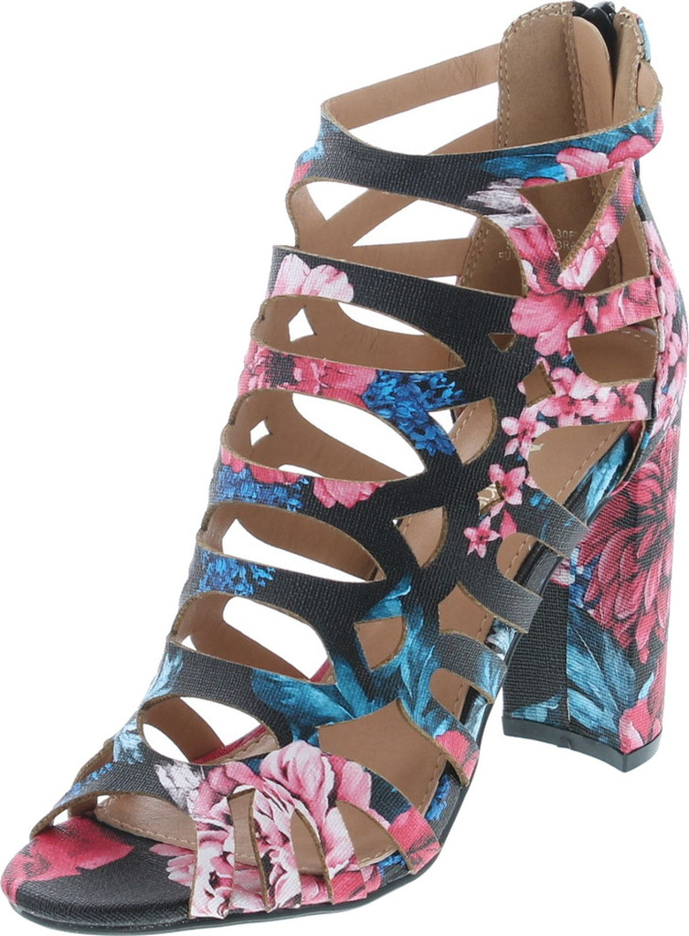 Bellamarie Women's Shirley-30F Floral Caged Cutout Ankle-High Round Block Heel Sandals