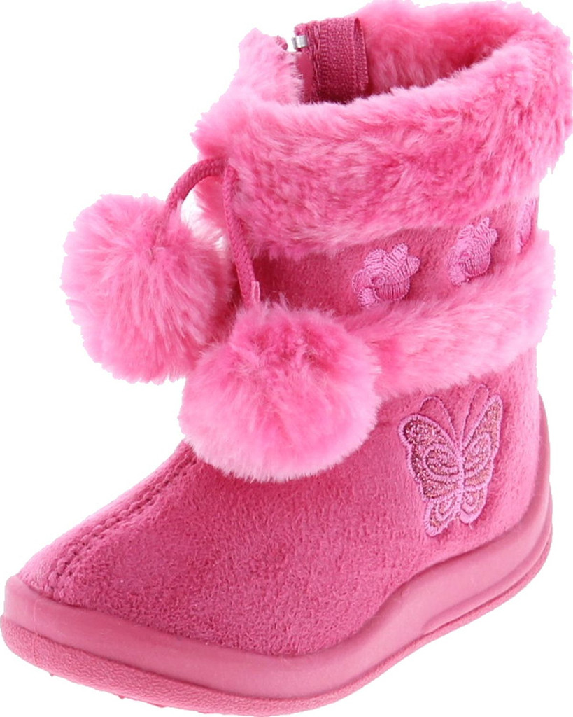 Kali Footwear Girls Zello Butterfly Glitter Pom Pom Boots