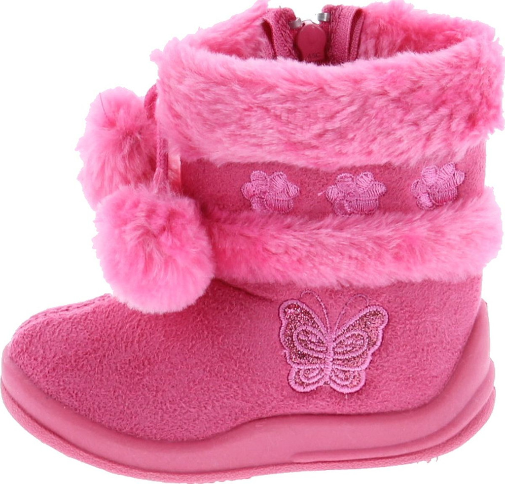 Kali Footwear Girls Zello Butterfly Glitter Pom Pom Boots