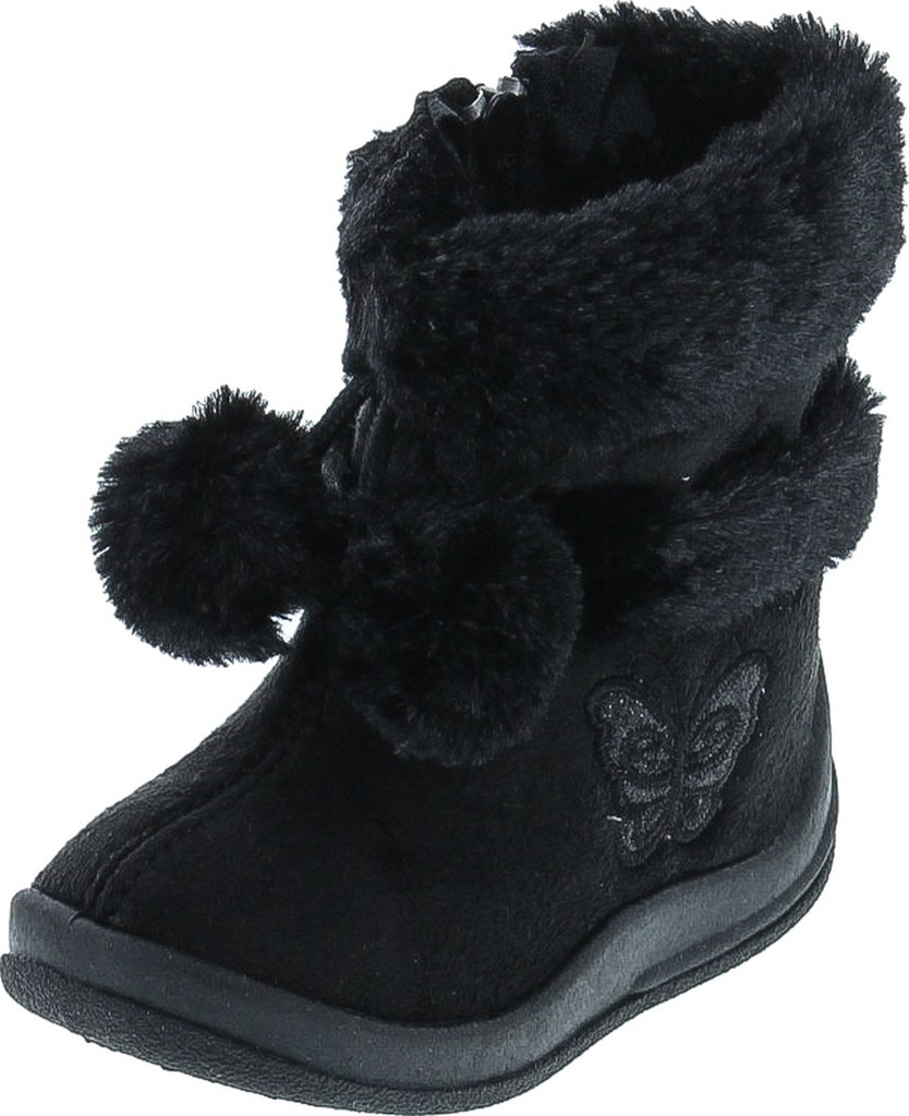 Kali Footwear Girls Zello Butterfly Glitter Pom Pom Boots