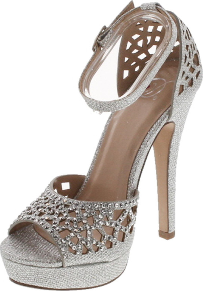 Delicious Womens Cadence Metallic High Heel Rhinestone Dress Party Shoes