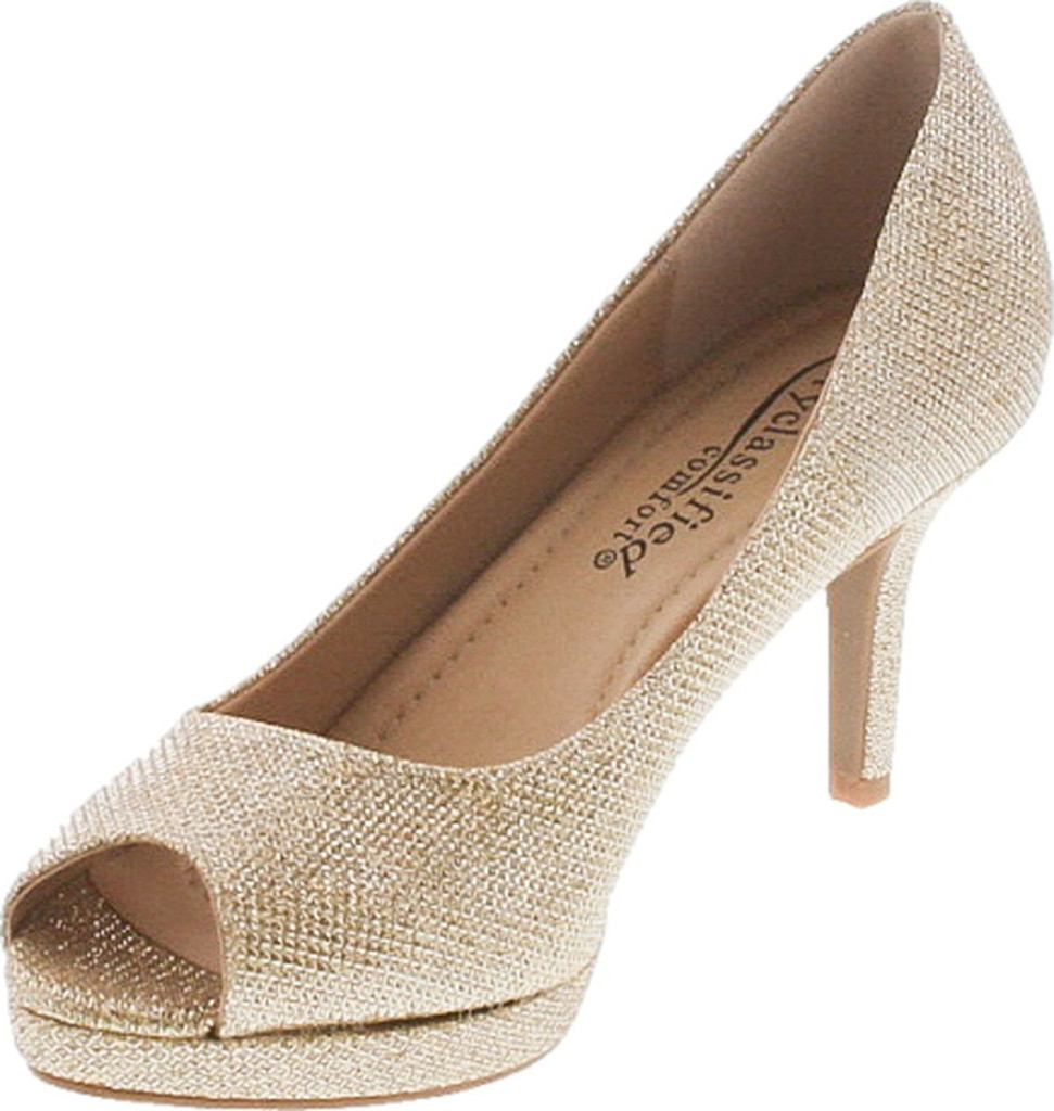 City Classified Womens Walter Metallic Dress Heel Party Shoes With Comfort Padded Footbed