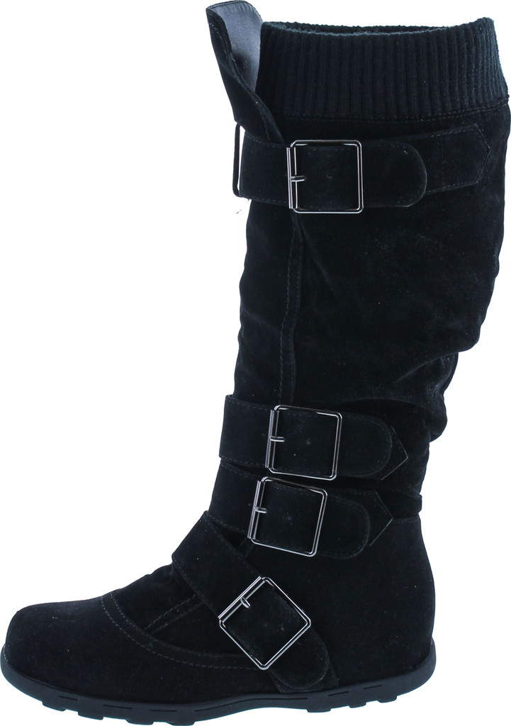 Static Footwear Static Footwear Womens Bd-2523 Knee High Faux Suede Flat Winter Buckle Boots