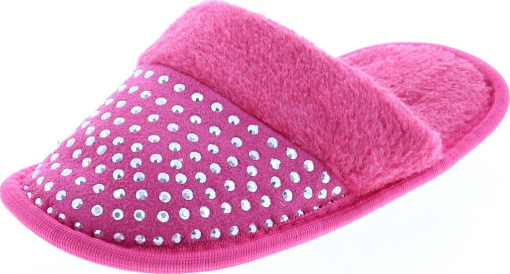 Static Footwear Girls Bling Fluffy Slip On Warm House Slippers