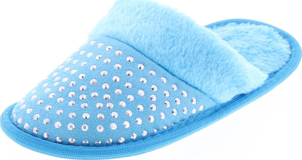 Static Footwear Girls Bling Fluffy Slip On Warm House Slippers