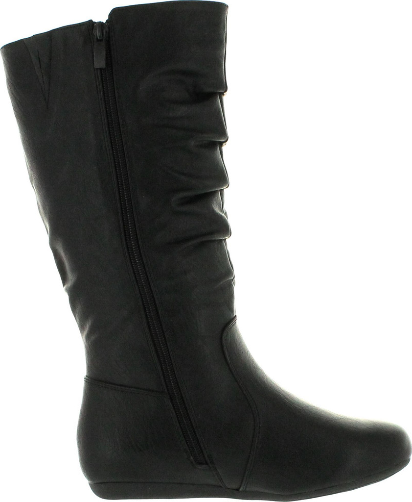 Top Moda Bank-78 Womens Mid Calf Round Toe Stiching Flat Boots