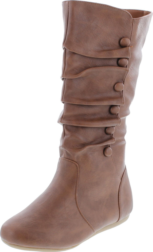 Top Moda Bank-78 Womens Mid Calf Round Toe Stiching Flat Boots