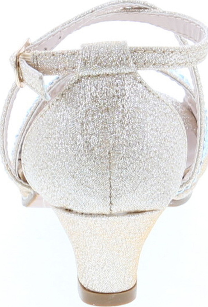 Link Fantastic-90K Girl's Rhinestone Criss Cross Ankle Strap Chunk Heel Sandals